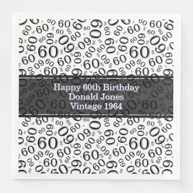 50th Birthday Number Pattern Black and White Napkin (Front)