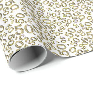 50th Birthday Number Pattern Gold and White (S) Wrapping Paper