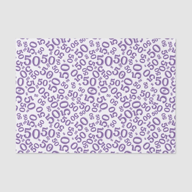 50th Birthday Number Pattern Purple and White Tissue Paper (Front)