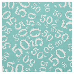 50th Birthday Number Pattern Teal and White Fabric