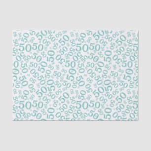 50th Birthday Number Pattern Teal and White Tissue Paper