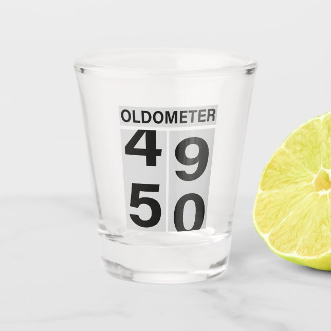 50th Birthday Oldometer Shot Glass (Front)