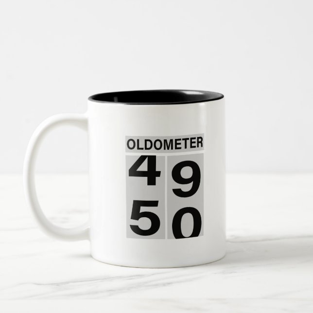 50th Birthday Oldometer Two-Tone Coffee Mug (Left)