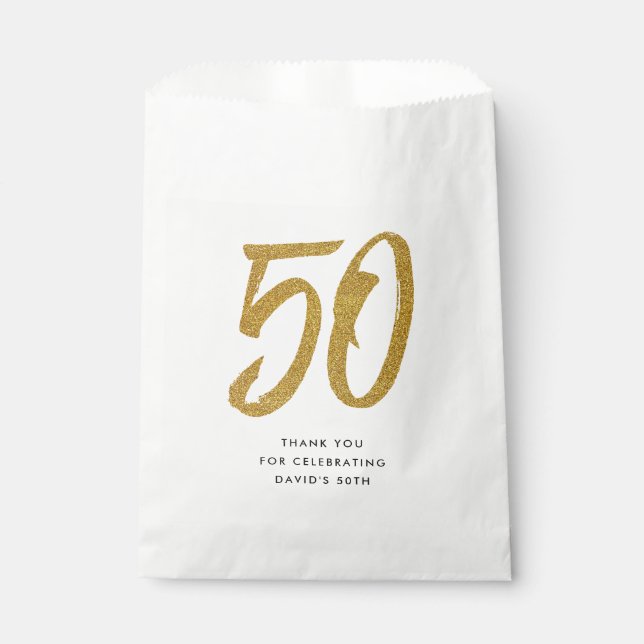 50th birthday or anniversary black and gold custom favour bag (Front)