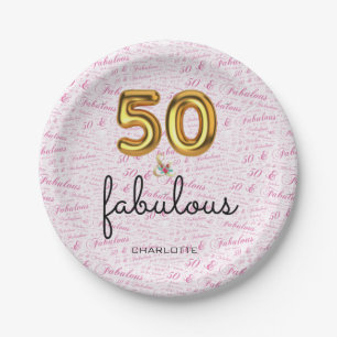 50th Birthday or Anniversary Party Pink Gold Paper Plate