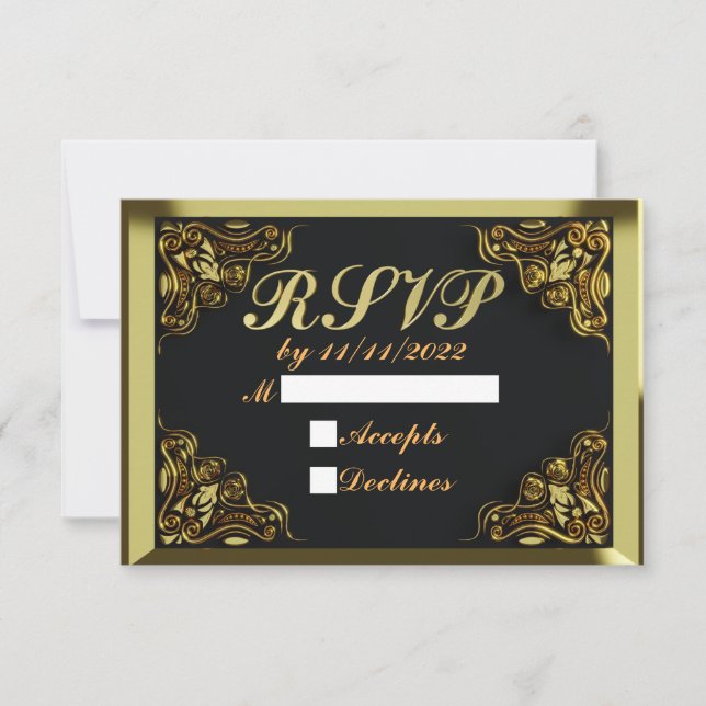 50th Birthday or Anniversary Regal Gold and Black RSVP Card (Front)