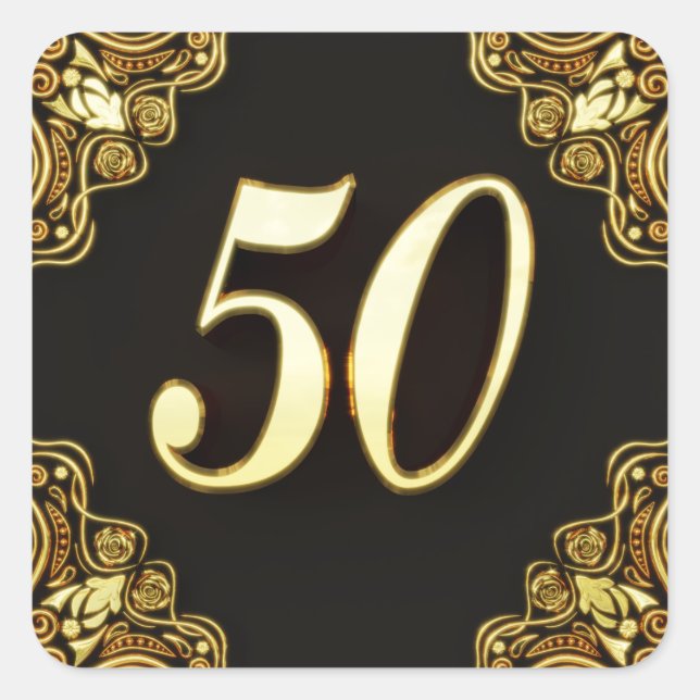 50th Birthday or Anniversary Regal Gold and Black Square Sticker (Front)