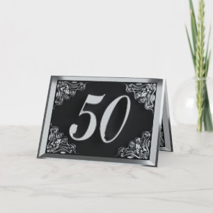 50th Birthday or Anniversary Regal Silver Black Card