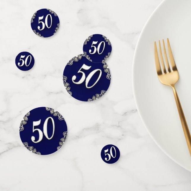 50th Birthday or Anniversary Regal Silver Blue Confetti (Group)