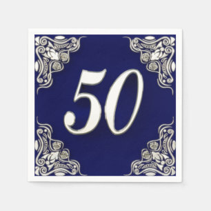 50th Birthday or Anniversary Regal Silver Blue Napkin