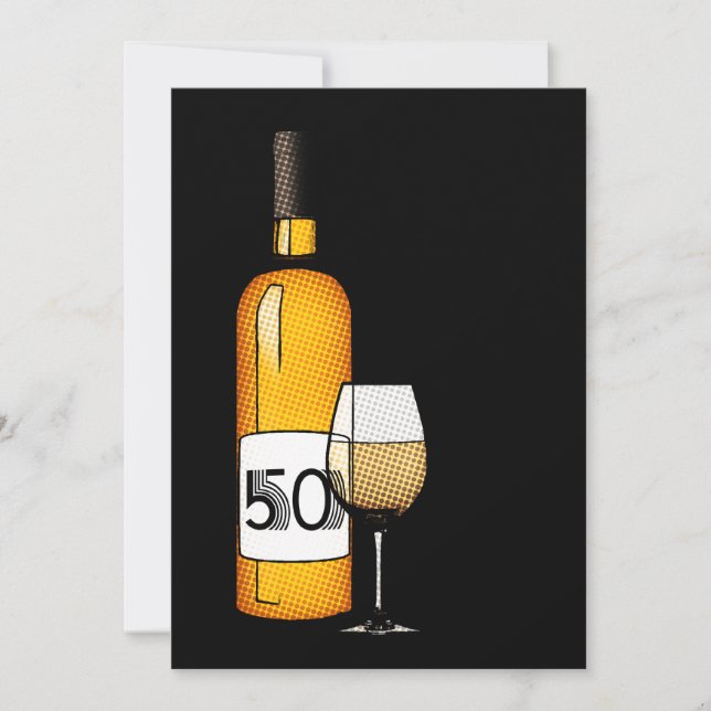 50th birthday or anniversary : wine bottle & glass invitation (Front)