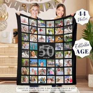 50th Birthday or Any Age Birthday 44 Photo Collage Fleece Blanket