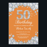 50th Birthday Orange and Silver Diamond Invitation<br><div class="desc">50th Birthday Invitation. Orange and Silver Rhinestone Diamond. Elegant Birthday Bash invite. Adult Birthday. Women Birthday. Men Birthday. For further customisation,  please click the "Customise it" button and use our design tool to modify this template.</div>
