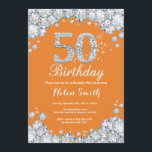50th Birthday Orange and Silver Diamond Invitation<br><div class="desc">50th Birthday Invitation. Orange and Silver Rhinestone Diamond. Elegant Birthday Bash invite. Adult Birthday. Women Birthday. Men Birthday. For further customisation,  please click the "Customise it" button and use our design tool to modify this template.</div>