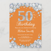 50th Birthday Orange and Silver Diamond