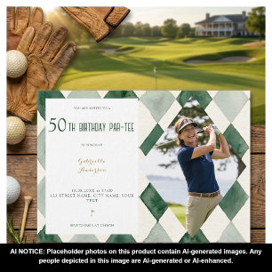 50th Birthday Par-Tee Watercolor Argyle Golf Green Invitation