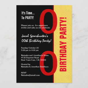 50th Birthday Part Modern Yellow Red Black  A04A Invitation