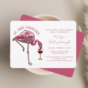 50th Birthday Party 50 and Fabulous Pink Flamingo Invitation