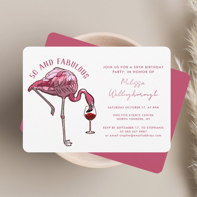 50th Birthday Party 50 and Fabulous Pink Flamingo Invitation (50th Birthday Party 50 and Fabulous Pink Flamingo Invitation)