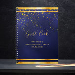 50th Birthday Party 50 dark blue gold guest book<br><div class="desc">A 50th Birthday Party informal Guest Book for him, boy, guy in dark blue, navy blue background. The blue color is uneven. With a faux gold frame and golden confetti sprinkle, golden colored letters. The title Guest Book is written with modern hand lettered style script. Template for a name, age...</div>