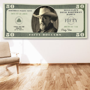 50th Birthday Party 50 Dollar Bill Banner