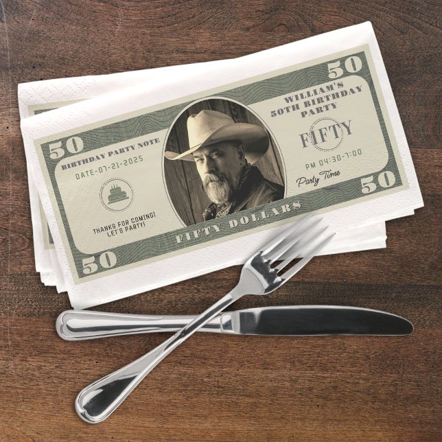 50th Birthday Party 50 Dollar Bill Napkin (50th Birthday Party 50 Dollar Bill Paper Guest Towels
)