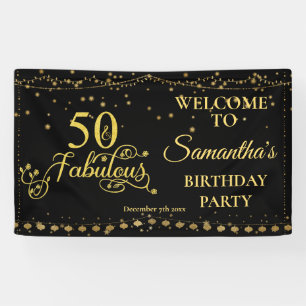 50th Birthday Party 50 Fabulous Glitter Black Banner