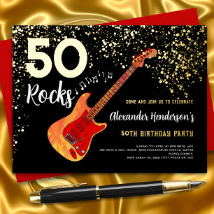 50th Birthday Party 50 Rocks Gold Glitter Foil Invitation Postcard