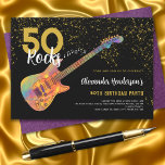 50th Birthday Party 50 Rocks Gold Glitter Invitation<br><div class="desc">50 Rocks rock and roll gold glitter 50th birthday party invitations with a cool electric guitar with funky colourful pattern and orange flame pick guard guitar art and musical notes illustration with personalised black and gold modern calligraphy typography. This easy to use template creates the perfect personalised invitation to celebrate...</div>