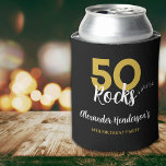 50th birthday party 50 Rocks personalised  Can Cooler<br><div class="desc">50 Rocks 50th birthday party can cooler in black gold and white. Simple musical note illustration with personalised black and gold modern cool typography. This easy to use template creates the perfect invitation to celebrate fifty in rock n roll minimalist style and is ideal for a guitarist, musician and music...</div>