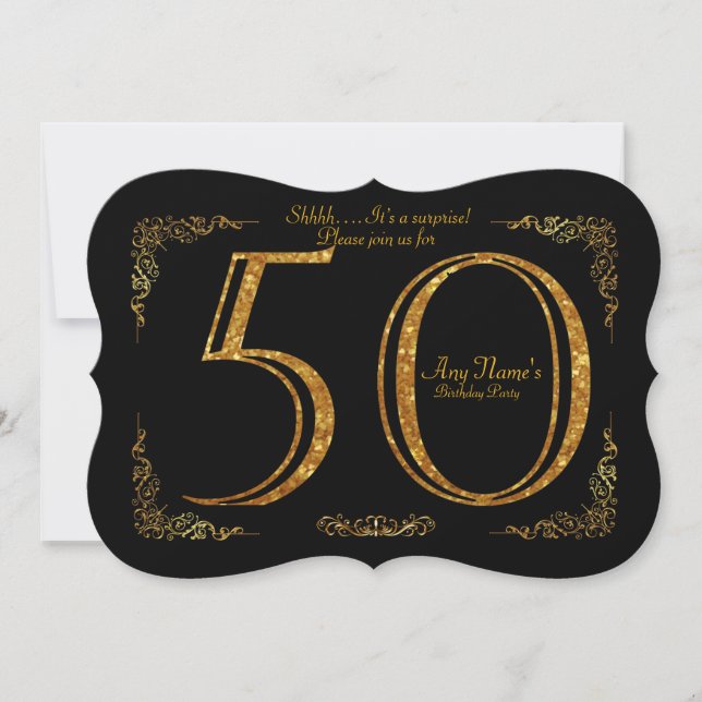 50th,Birthday party 50th,great Gatsby,black & gold Invitation (Front)