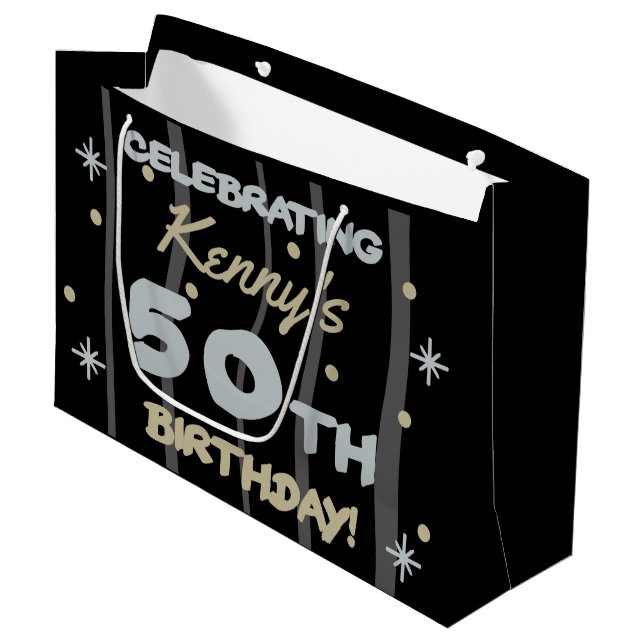 50th Birthday Party Add Your Name Large Gift Bag (Front Angled)