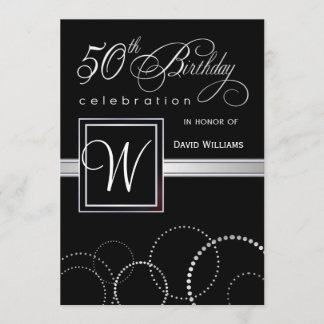 50th Birthday Party Adult - Silver Monogram Invitation
