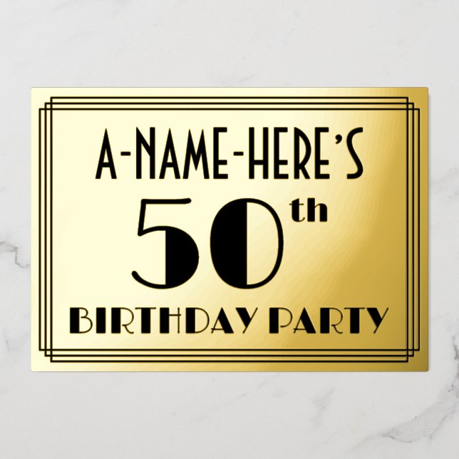 50th Birthday Party — Art Deco Look “50” + Name (Front)