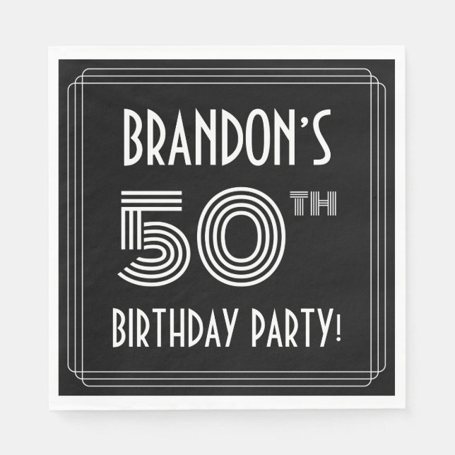 50th Birthday Party: Art Deco Style + Custom Name Napkin (Front)