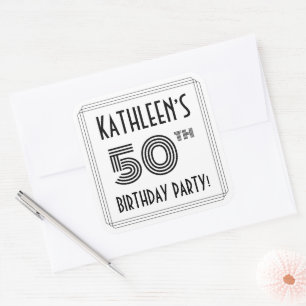 50th Birthday Party: Art Deco Style + Custom Name Square Sticker