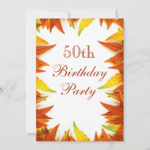 50th Birthday Party Autumn/Fall Leaves Invitation