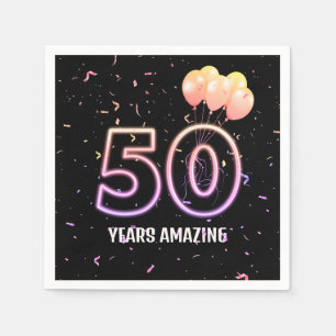 50th Birthday Party Balloons and Confetti Napkin