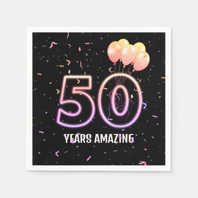 50th Birthday Party Balloons and Confetti Napkin (Front)
