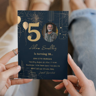 50th birthday party balloons and fireworks  invitation