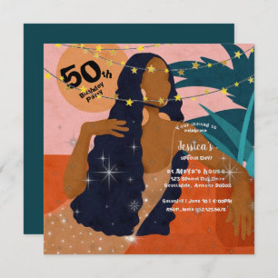 50th Birthday Party Beautiful Lady Palm Leaves Inv Invitation