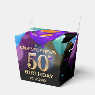 50th Birthday Party Black and Gold Balloons Favour Box