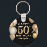 50th Birthday Party Black and Gold Balloons Key Ring<br><div class="desc">50th Birthday Party Black and Gold Balloons and Confetti Keychain. For further customisation,  please click the "Customise it" button and use our design tool to modify this template.</div>