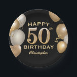 50th Birthday Party Black and Gold Balloons Paper Plate<br><div class="desc">50th Birthday Party Black and Gold Balloons and Confetti Paper Plates. For further customisation,  please click the "Customise it" button and use our design tool to modify this template.</div>