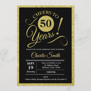 50th Birthday Party - Black Gold ANY AGE Invitation
