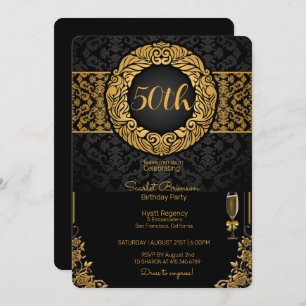50th Birthday Party Black & Gold Elegant Birthday Invitation