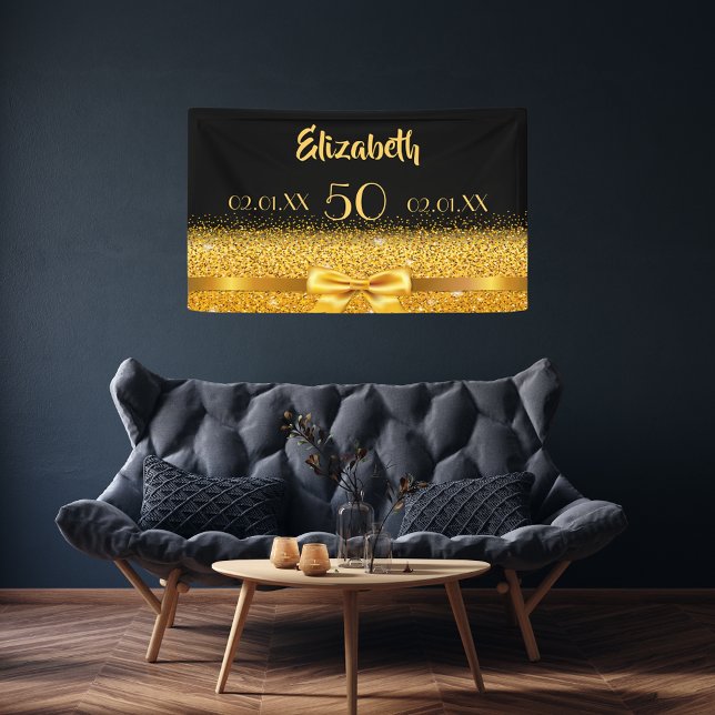 50th birthday party black gold name welcome banner (Creator Uploaded)