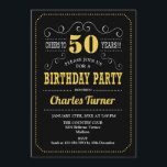 50th Birthday Party - Black Gold White Invitation<br><div class="desc">50th Birthday Party Invitation.
Elegant black,  gold,  white retro design with chalkboard pattern and script font. Cheers to 50 years! Message me if you need further customization.</div>