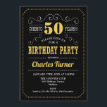 50th Birthday Party - Black Gold White Invitation<br><div class="desc">50th Birthday Party Invitation.
Elegant black,  gold,  white retro design with chalkboard pattern and script font. Cheers to 50 years! Message me if you need further customization.</div>