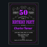 50th Birthday Party - Black Purple Invitation<br><div class="desc">50th Birthday Party Invitation.
Elegant black,  purple,  white retro design with chalkboard pattern and script font. Cheers to 50 years! Message me if you need further customization.</div>